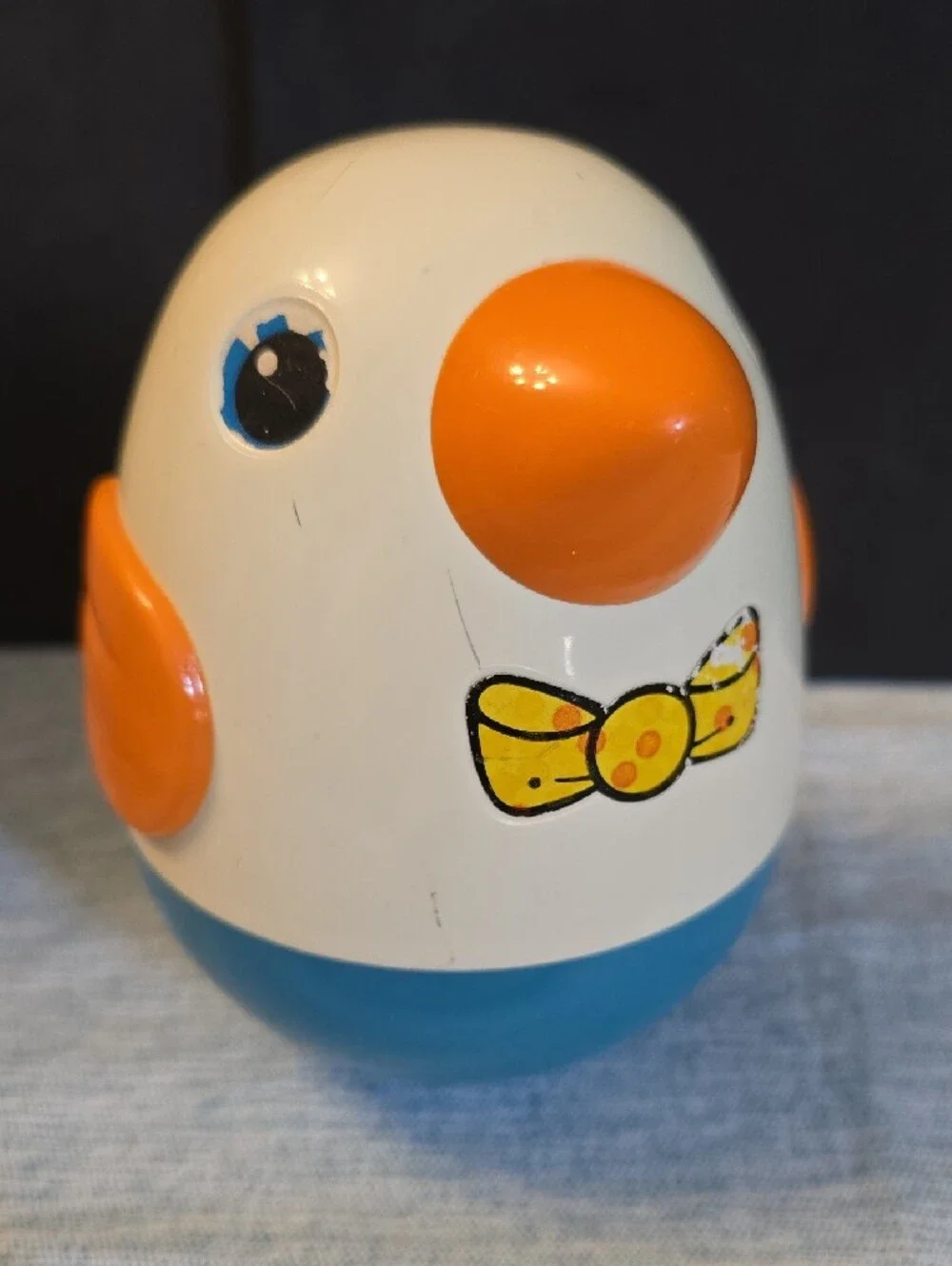 Playskool Orange & Blue Roly Poly Chime Bird 1980s Baby Toy Retro